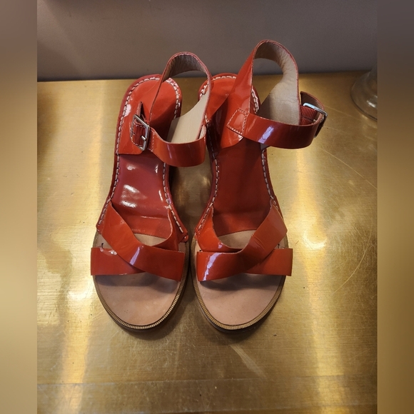 Orange Diane Von Furstenberg Wedge Sandals Size 9 - Picture 1 of 12